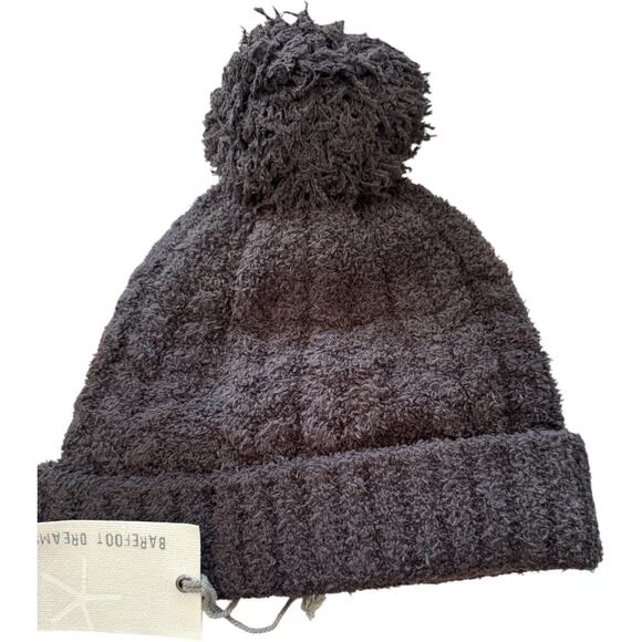 Barefoot Dreams CozyChic Cable Knit Beanie Pom Pom Hat Dark Brown One Size NWT - Picture 5 of 9